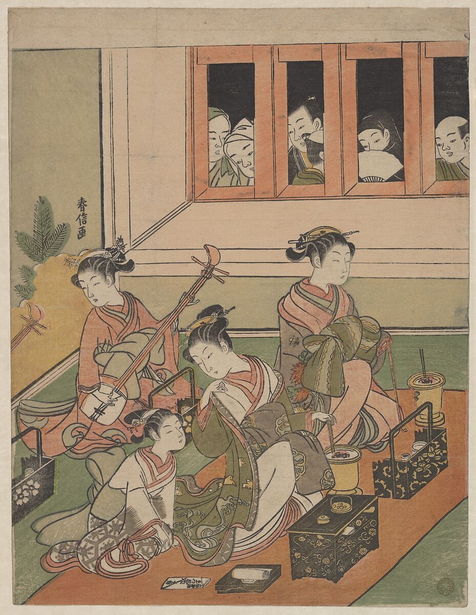The Watchers and the Watched, Suzuki Harunobu (Japanese, 1725–1770), Woodblock print; ink and color on paper, Japan 