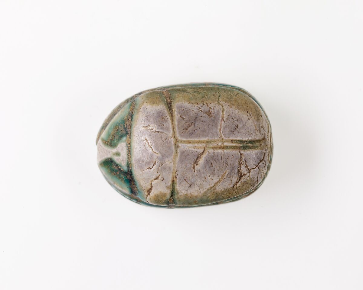 Scarab Inscribed with Hieroglyphs, Green glazed steatite
