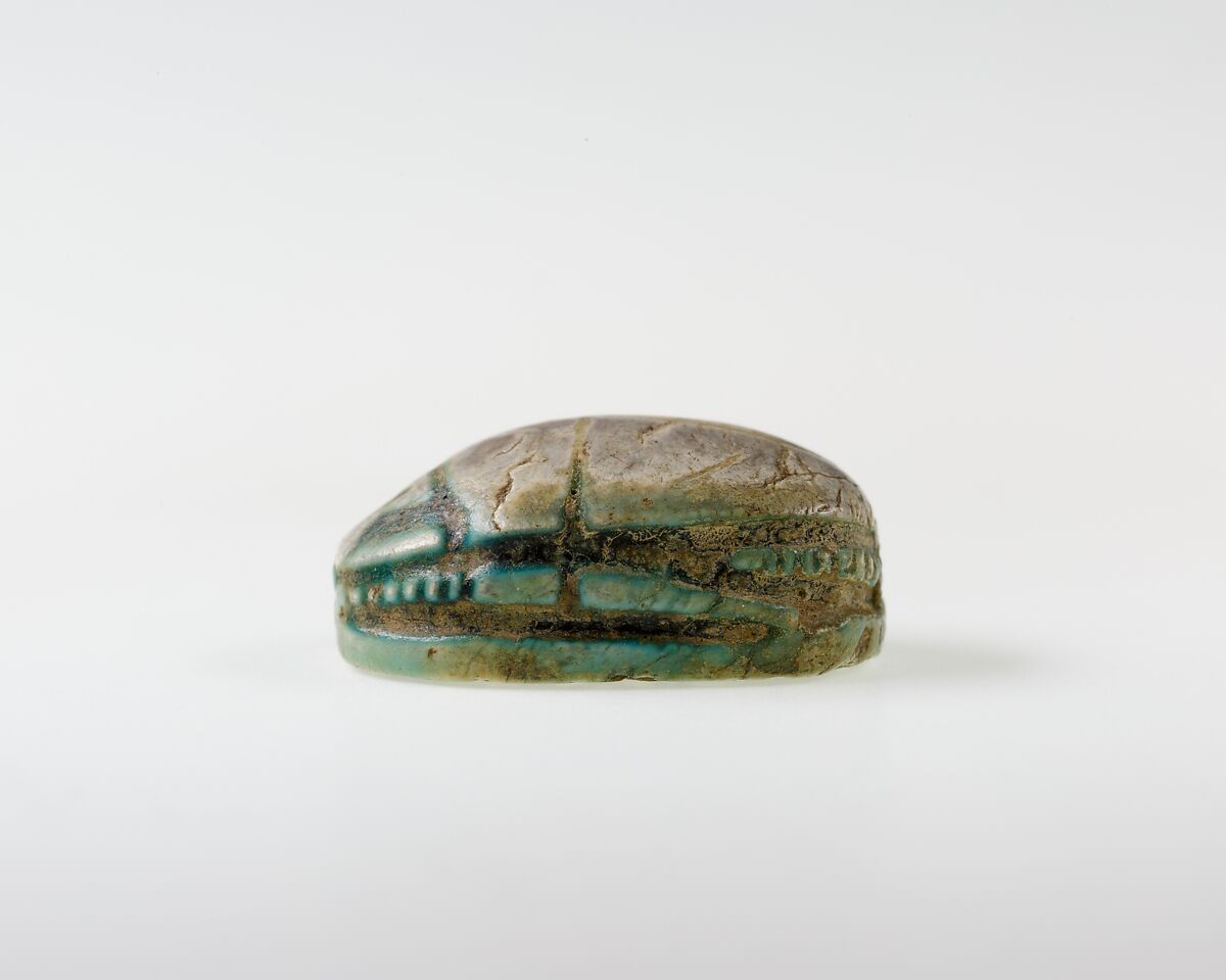 Scarab Inscribed with Hieroglyphs, Green glazed steatite