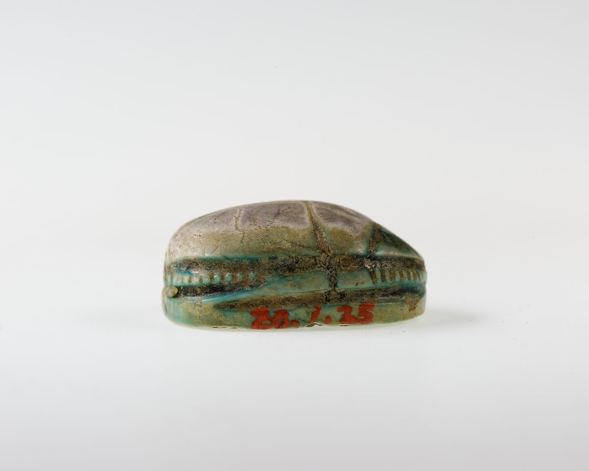 Scarab Inscribed with Hieroglyphs, Green glazed steatite