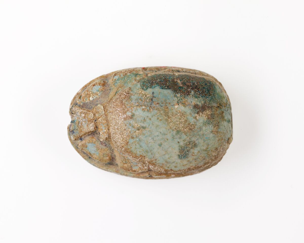 Scarab Inscribed with Hieroglyphs, Green glazed steatite