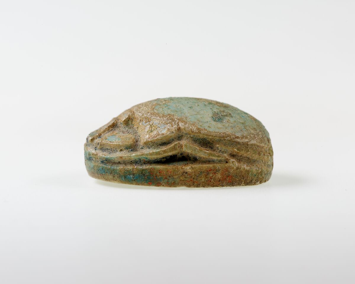 Scarab Inscribed with Hieroglyphs, Green glazed steatite