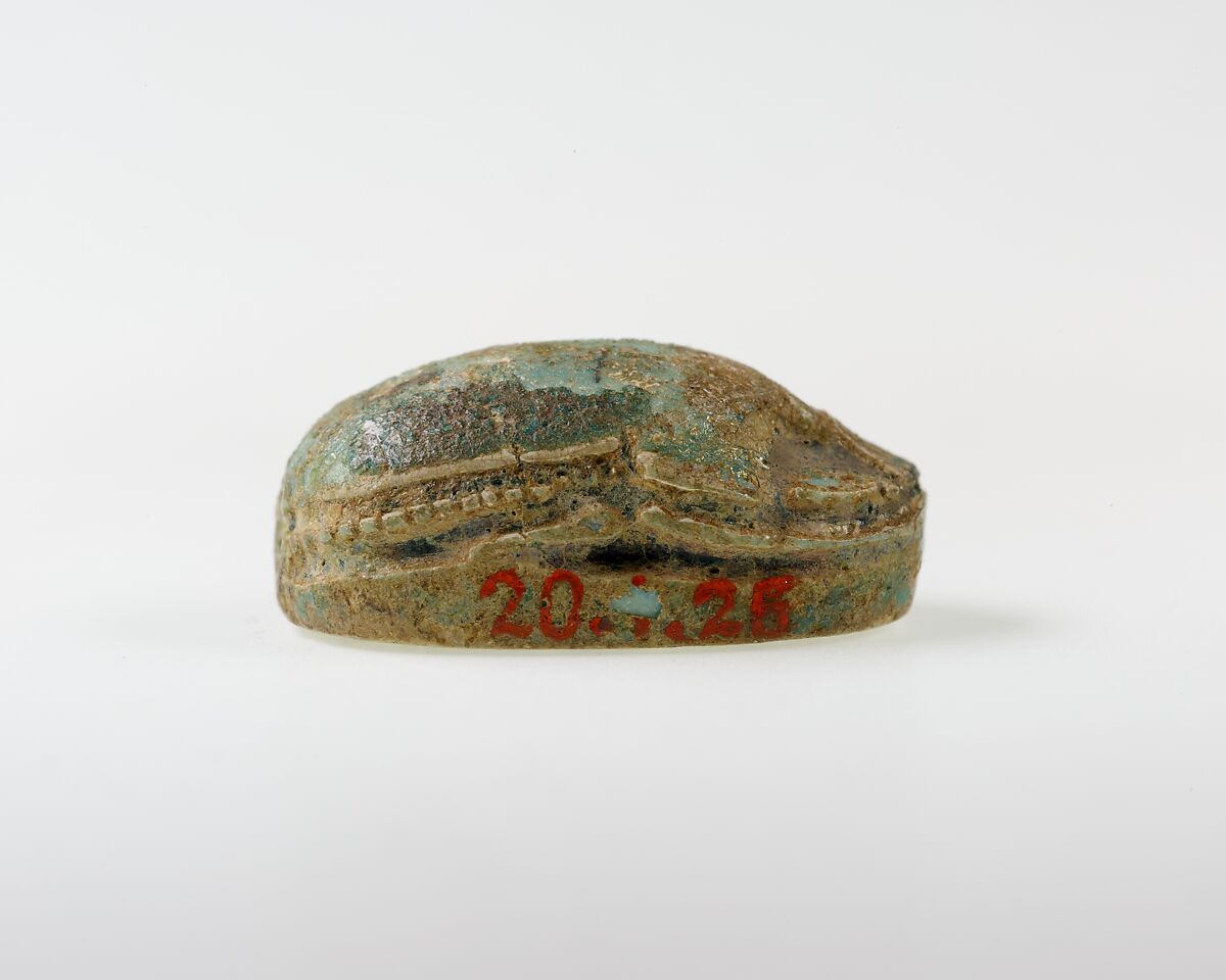 Scarab Inscribed with Hieroglyphs, Green glazed steatite