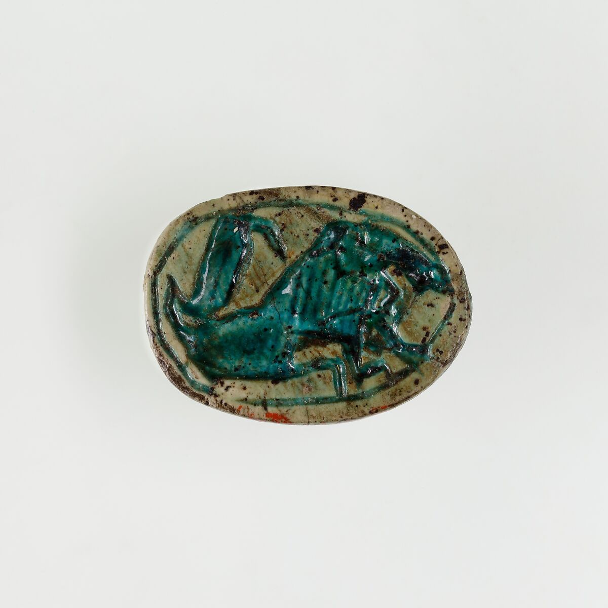 Scarab with Lion and Uraeus, Green glazed steatite 