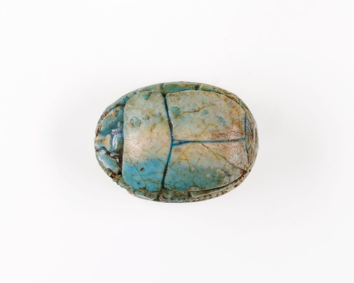 Scarab Incised with Nefer Sign and Scrolls, Blue glazed steatite