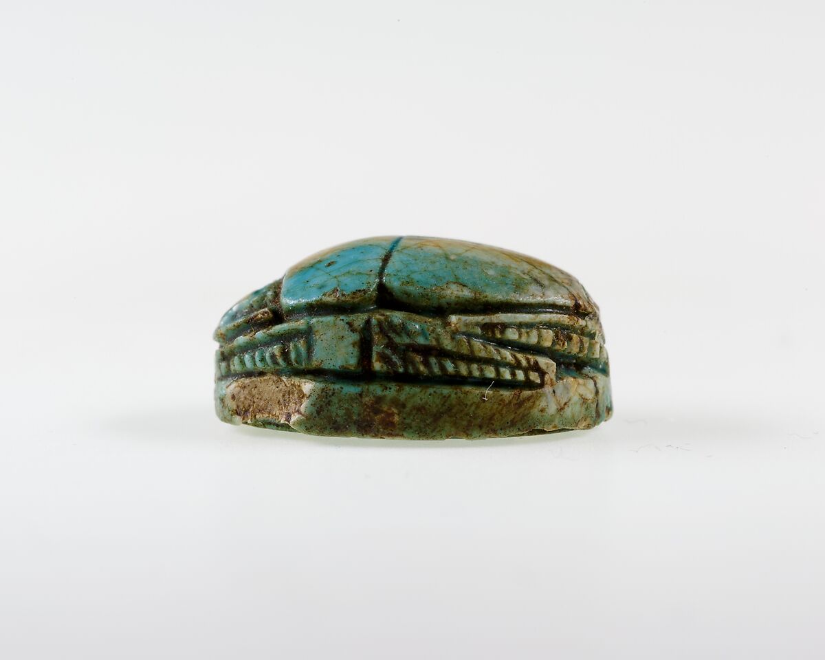 Scarab Incised with Nefer Sign and Scrolls, Blue glazed steatite