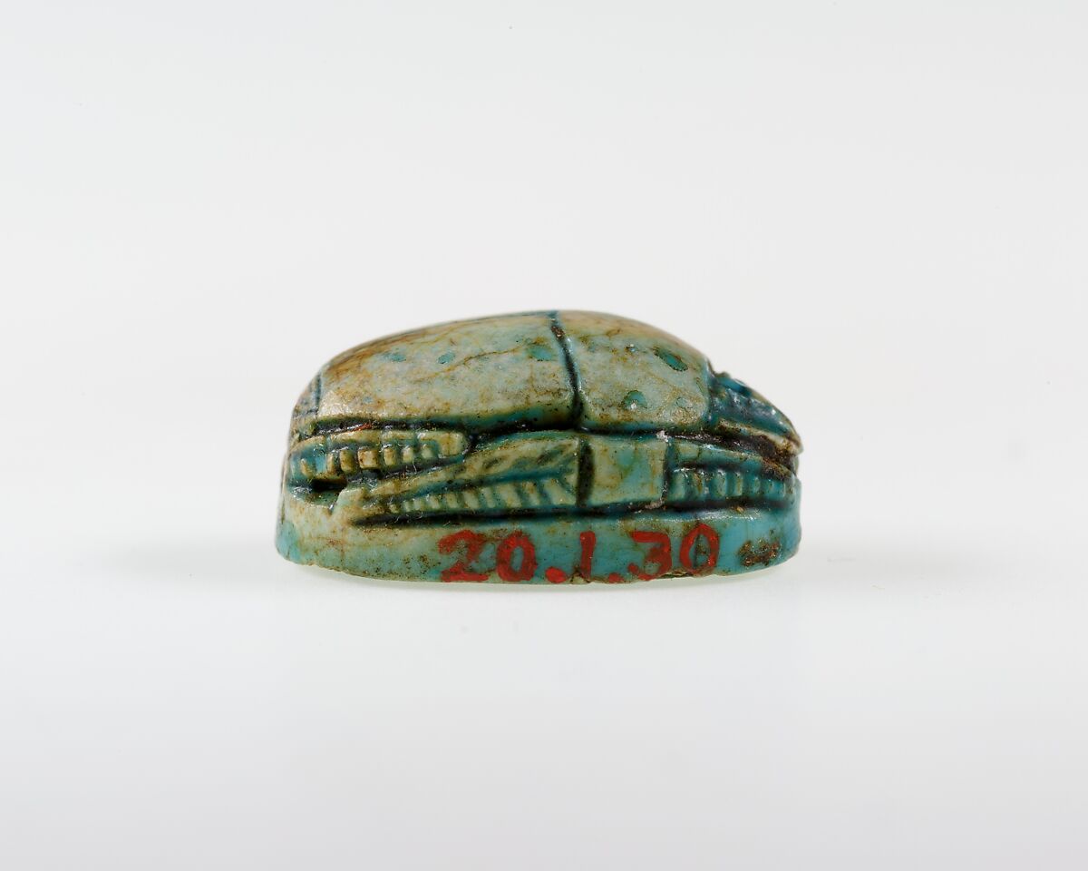 Scarab Incised with Nefer Sign and Scrolls, Blue glazed steatite