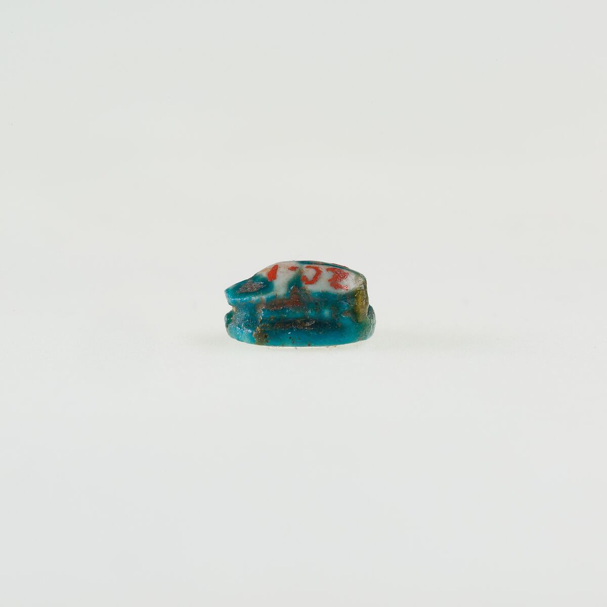 Scarab Inscribed with a Blessing Related to Re, Green glazed steatite
