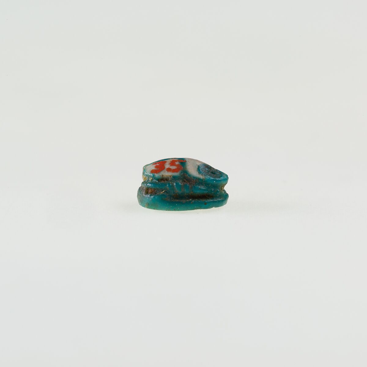 Scarab Inscribed with a Blessing Related to Re, Green glazed steatite