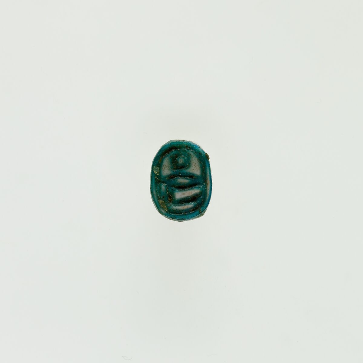 Scarab Inscribed with a Blessing Related to Re, Green glazed steatite 