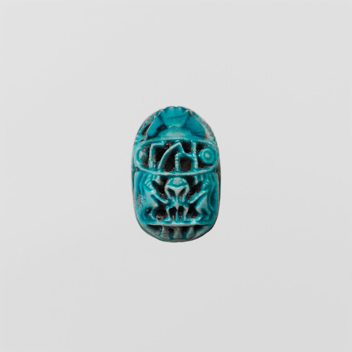 Scarab with the Name of Amenemhat III and a Hippopotamus Hunt, Glazed steatite 