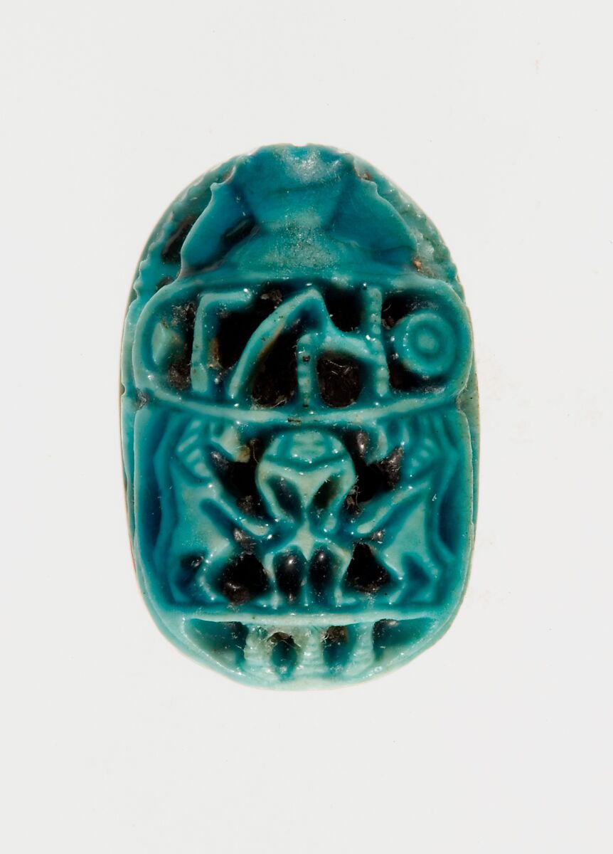 Scarab with the Name of Amenemhat III and a Hippopotamus Hunt, Glazed steatite