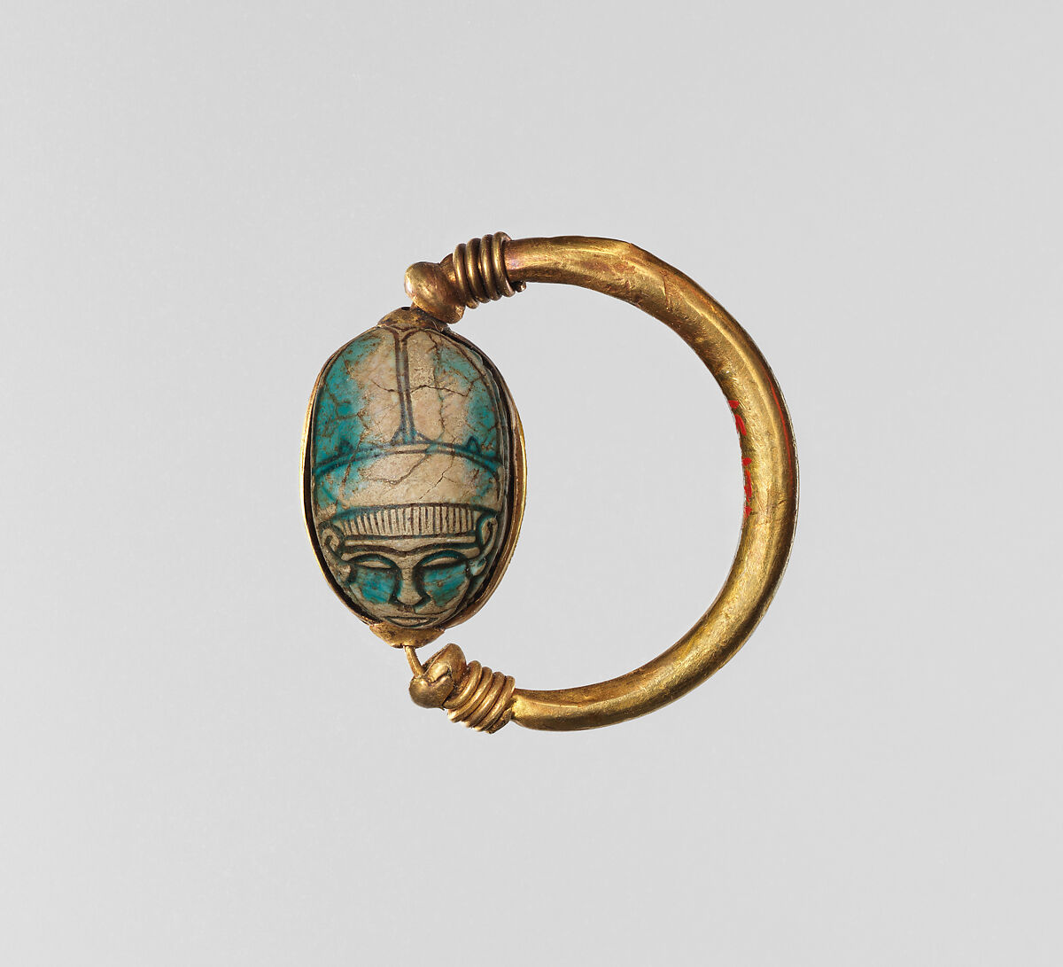 Scarab Finger Ring Inscribed for Auserre (Apophis), Gold, glazed steatite 