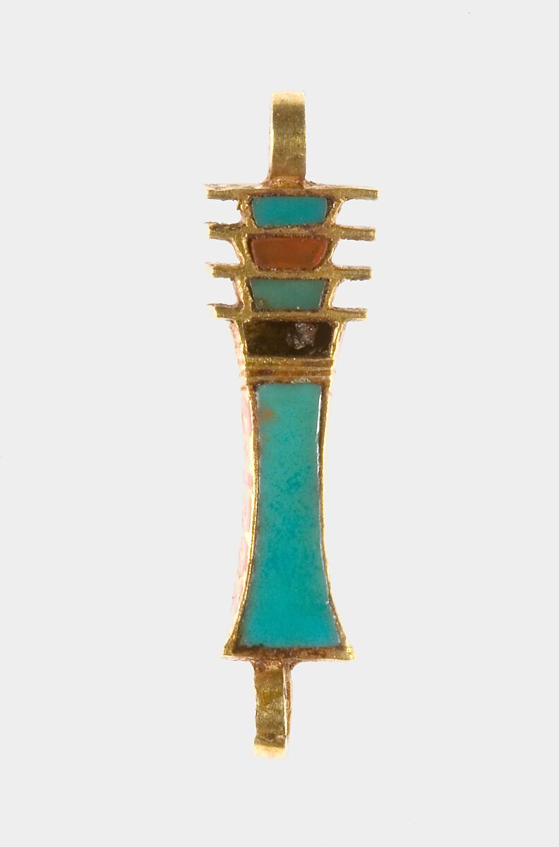 Jewelry element in the form of a djed pillar, Gold, carnelian, turquoise, lapis lazuli 