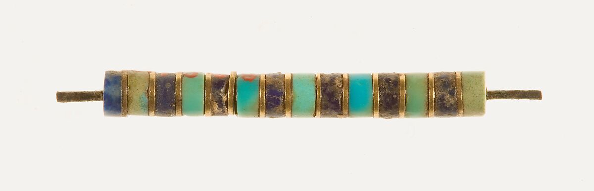 Shank of a cylinder amulet, Gold, turquoise, lapis lazuli, bronze 