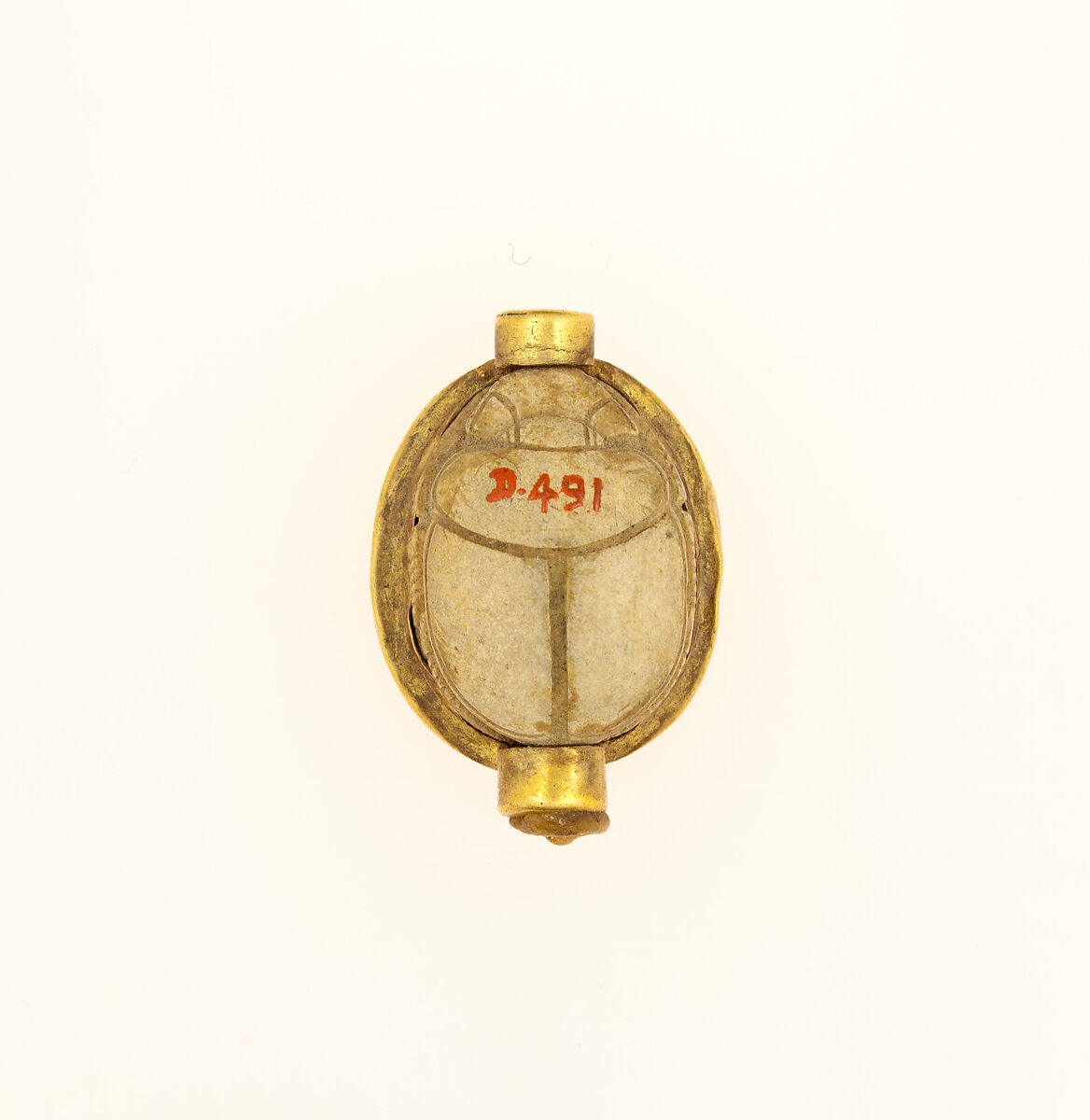 Scarab with Name of the Queen of King Ahmose, Steatite, gold mounting