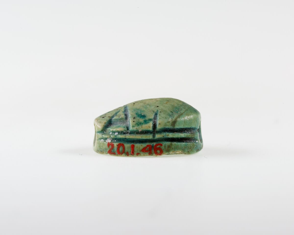Scarab Inscribed with Hieroglyphs, Green glazed steatite