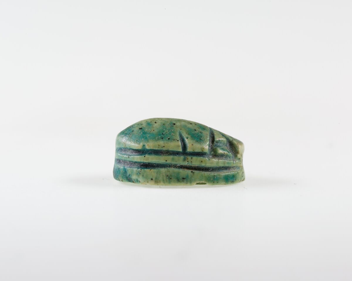 Scarab Inscribed with Hieroglyphs, Green glazed steatite