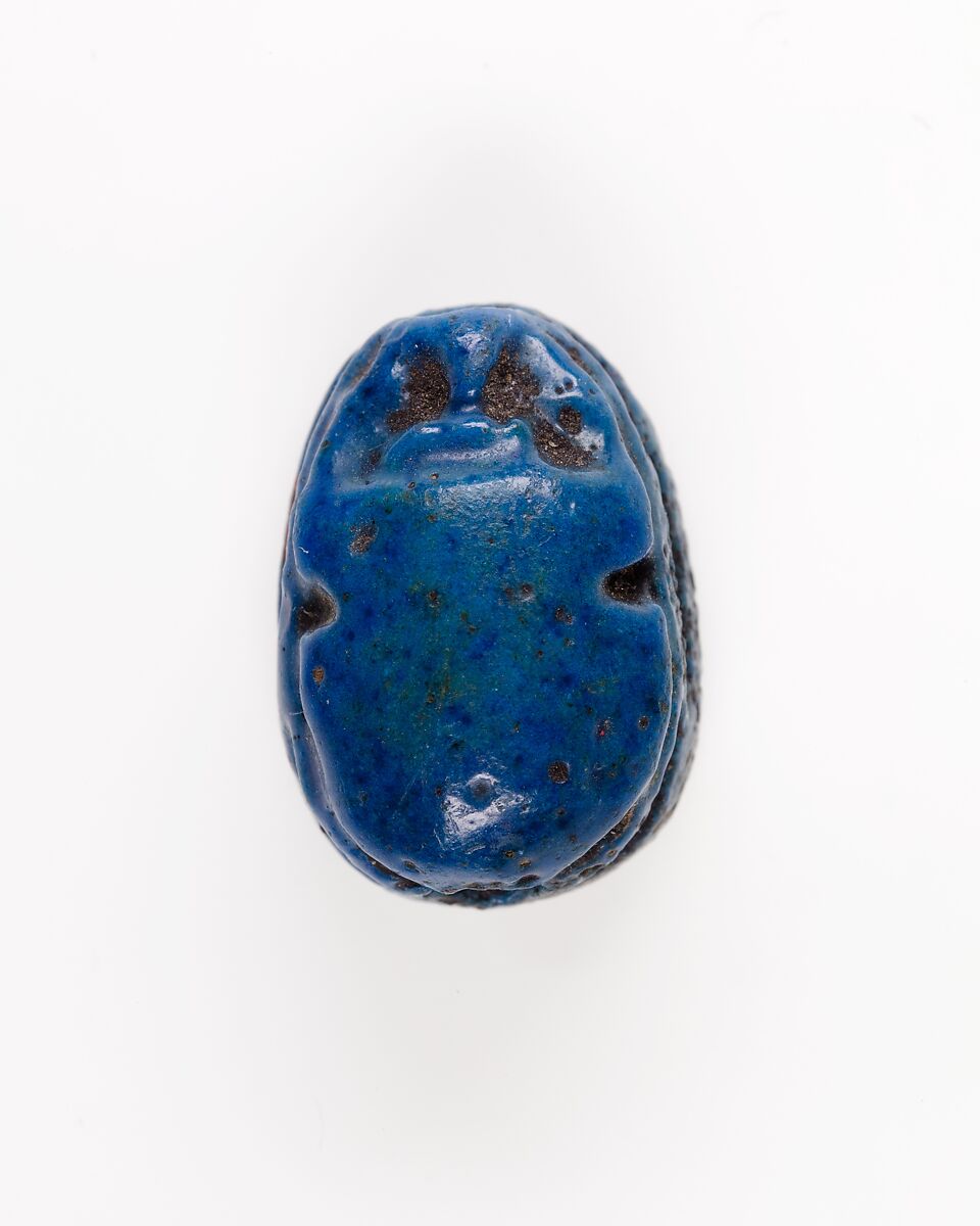 Scarab Incised with Hieroglyph and Papyrus, Bright blue faience