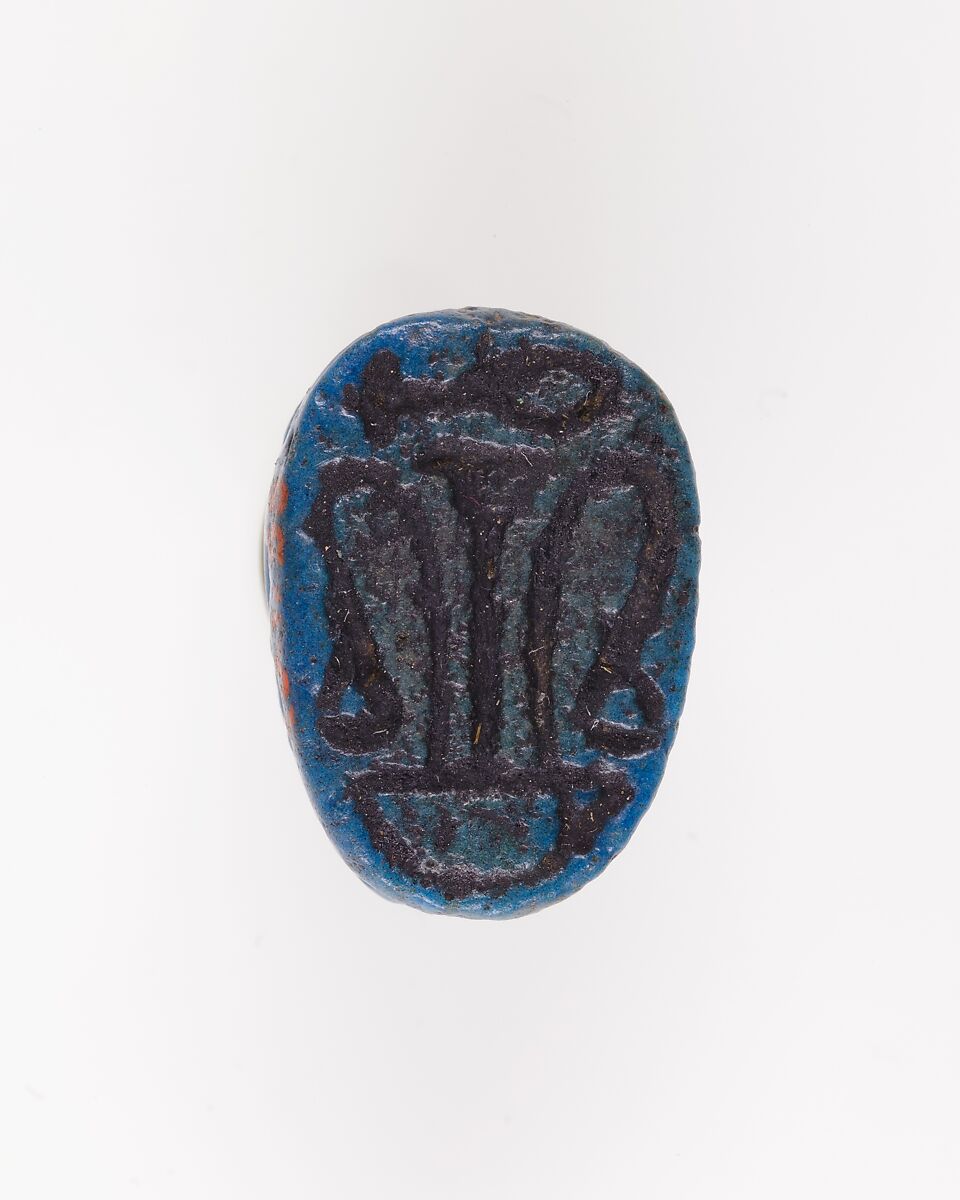 Scarab Incised with Hieroglyph and Papyrus, Bright blue faience 