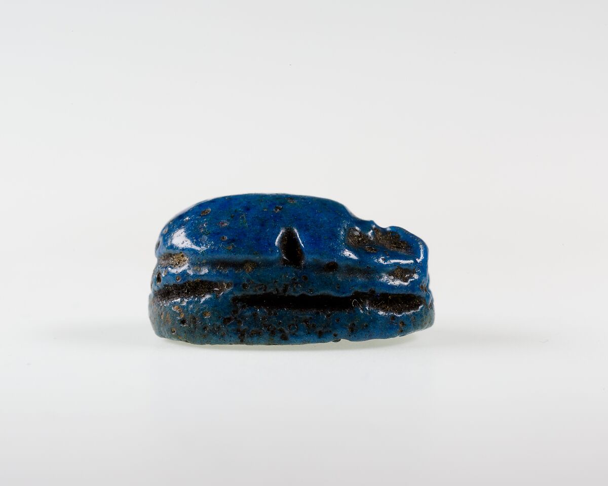 Scarab Incised with Hieroglyph and Papyrus, Bright blue faience