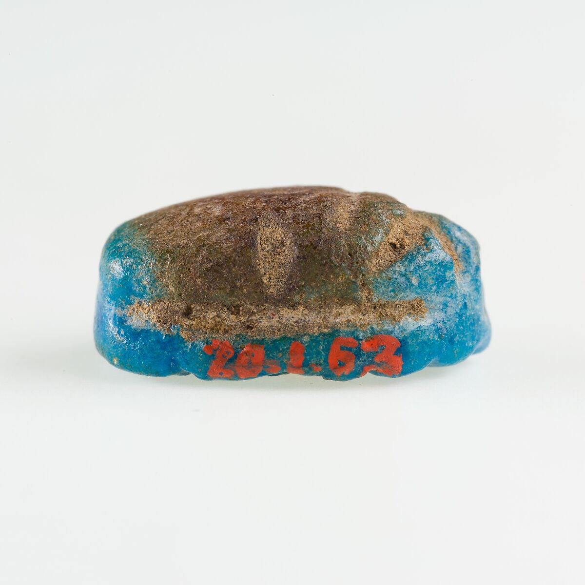 Scarab Decorated with Cross-Hatching, Bright blue faience