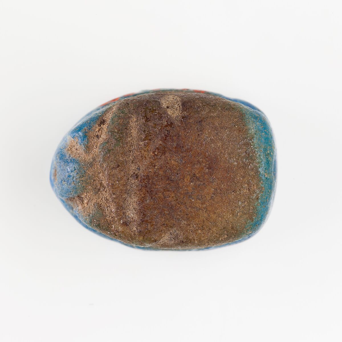 Scarab Decorated with Cross-Hatching, Bright blue faience