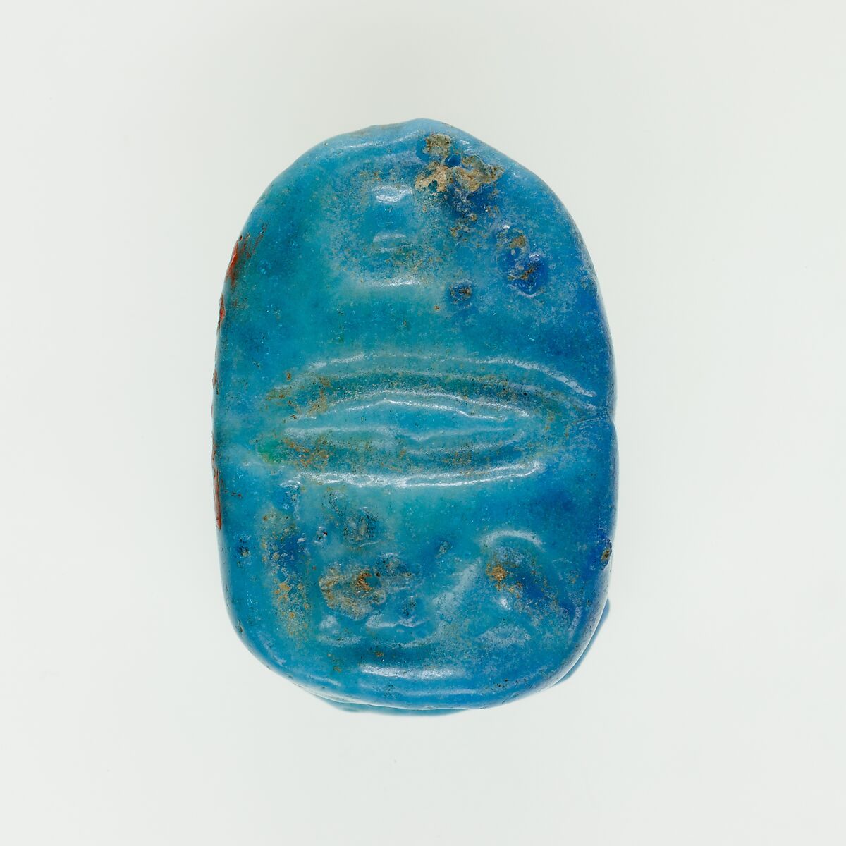 Scarab Inscribed with a Blessing Related to Re, Bright blue faience 