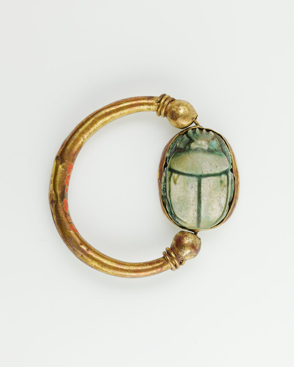 Scarab Finger Ring Inscribed for Hatshepsut, Gold, glazed steatite