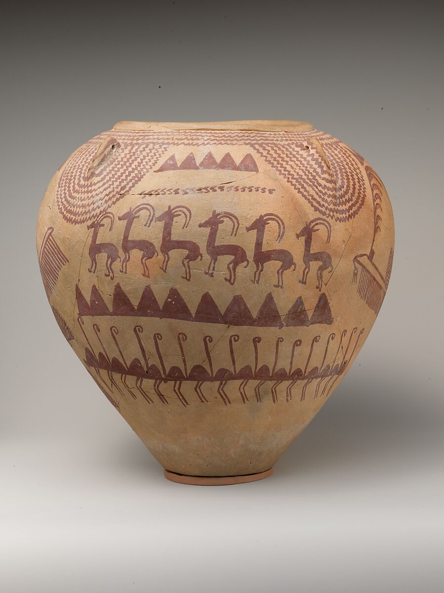 Decorated Ware Jar Depicting Ungulates and Boats with Human Figures, Pottery, paint