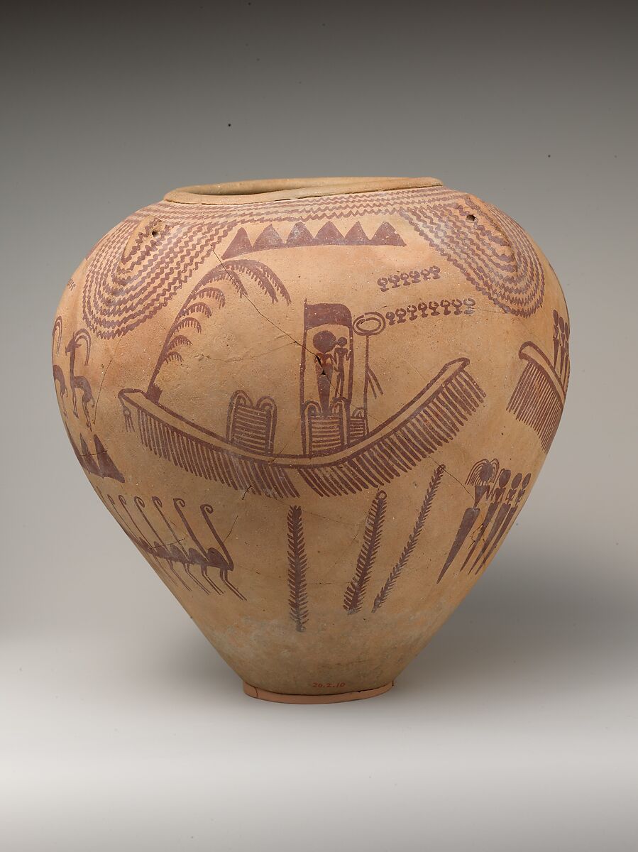 Decorated Ware Jar Depicting Ungulates and Boats with Human Figures, Pottery, paint 