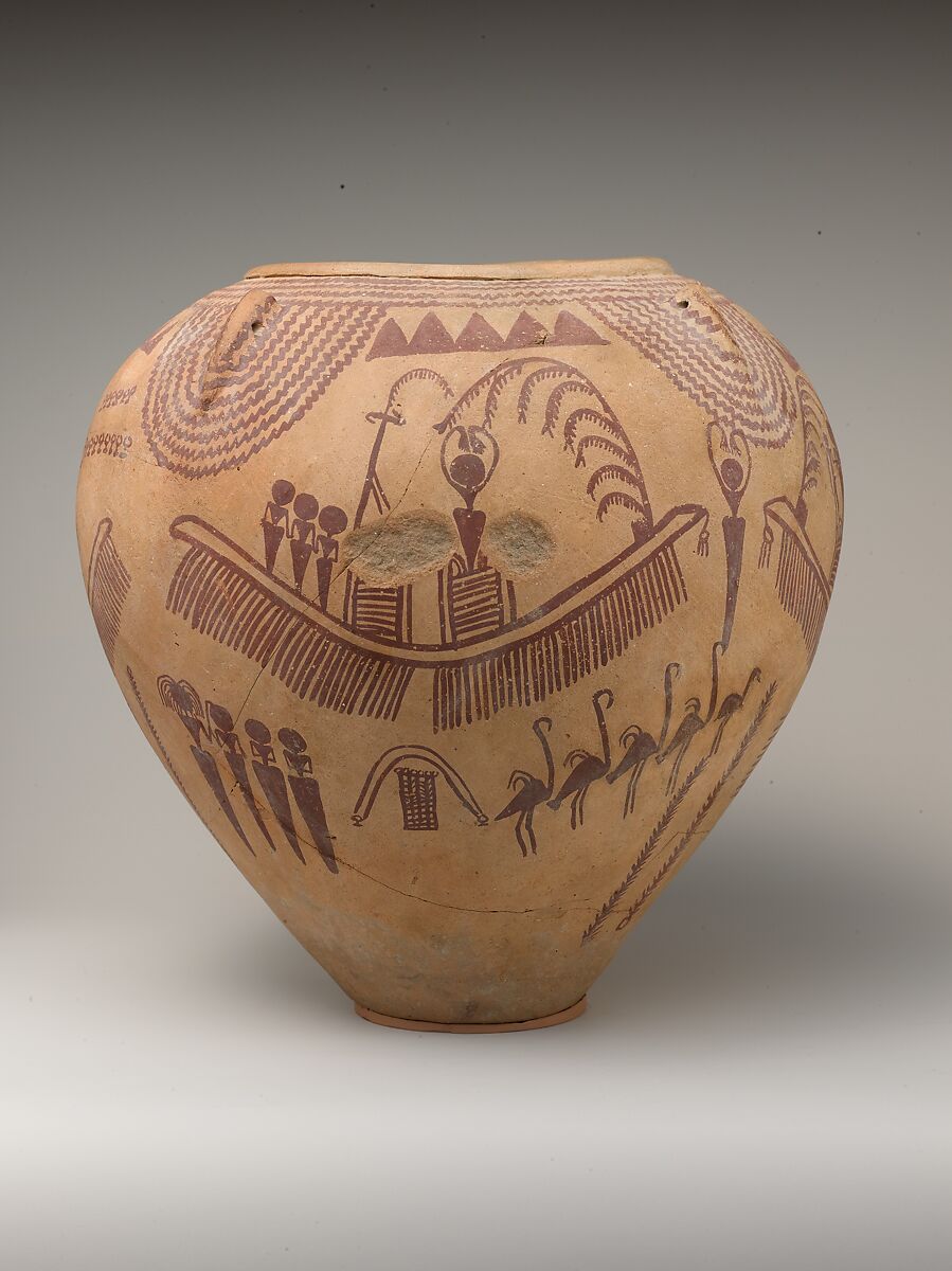 Decorated Ware Jar Depicting Ungulates and Boats with Human Figures, Pottery, paint