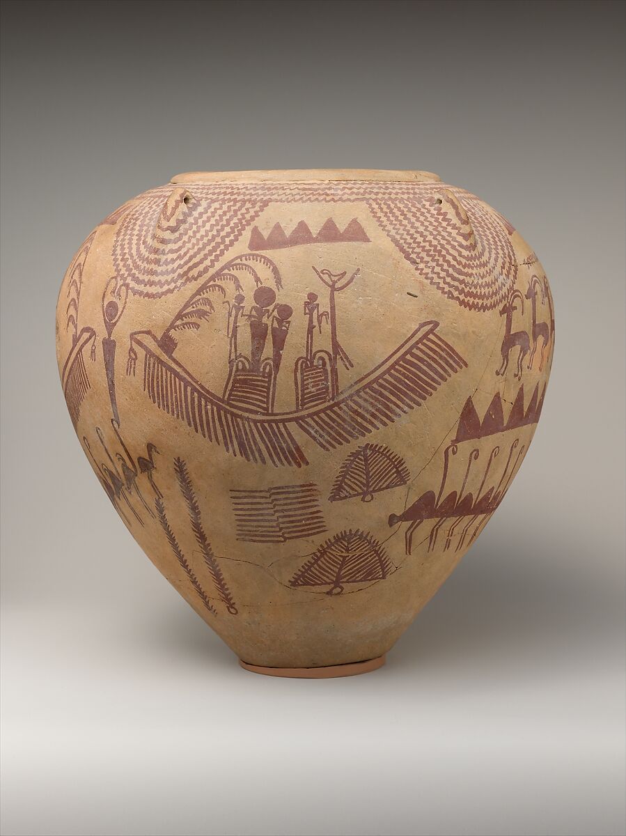 Decorated Ware Jar Depicting Ungulates and Boats with Human Figures, Pottery, paint