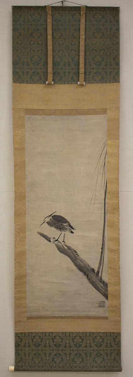 Heron and Willow, Formerly attributed to Sesshū Tōyō 雪舟等楊 (Japanese, 1420–1506), Hanging scroll; ink on paper, Japan