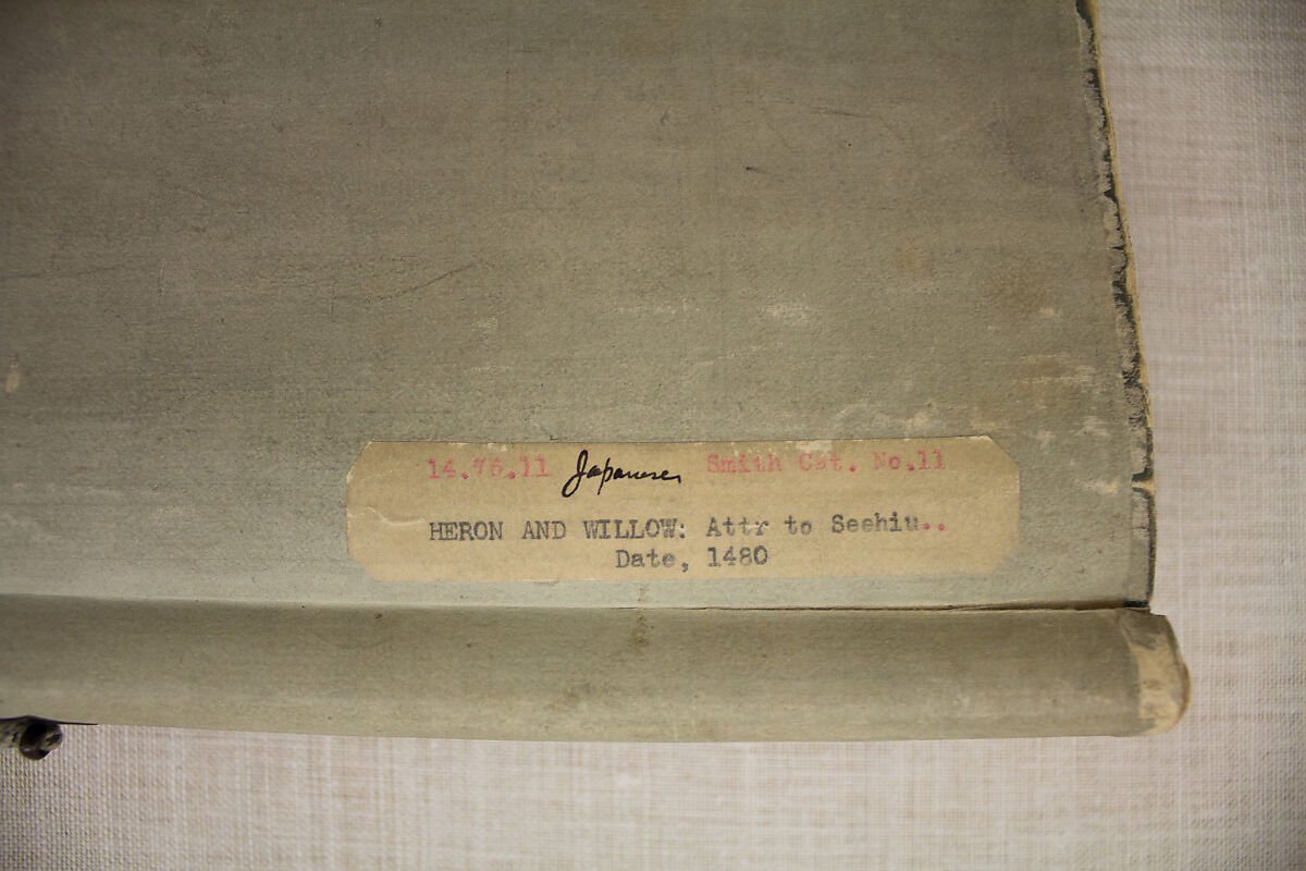 Heron and Willow, Formerly attributed to Sesshū Tōyō 雪舟等楊 (Japanese, 1420–1506), Hanging scroll; ink on paper, Japan