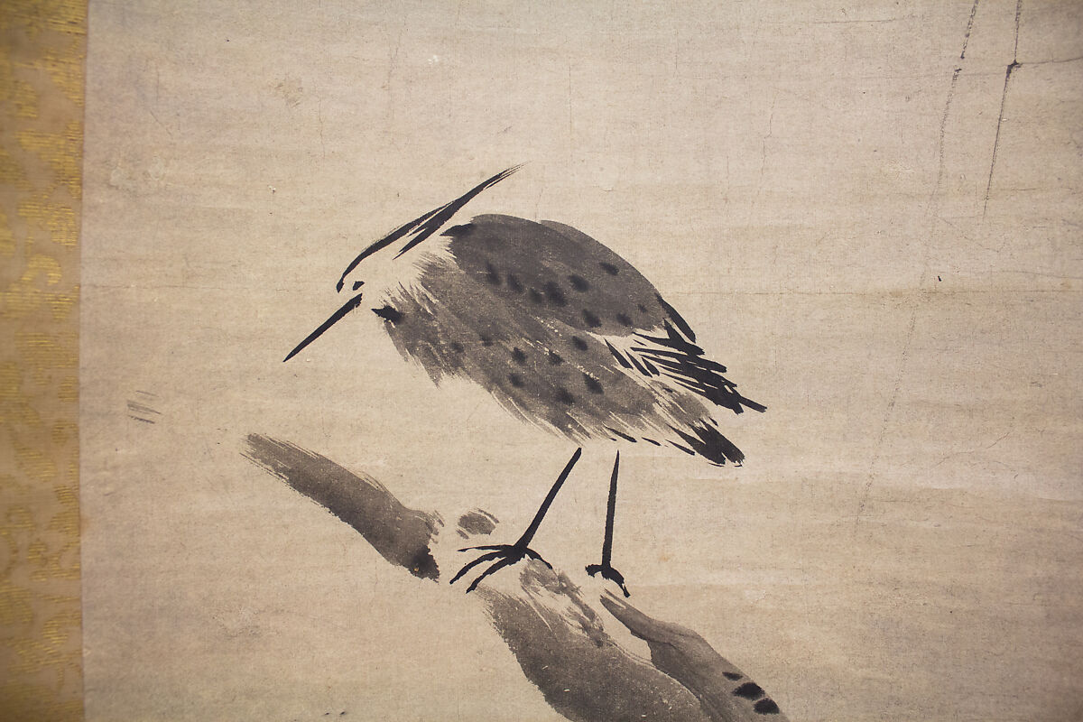 Heron and Willow, Formerly attributed to Sesshū Tōyō 雪舟等楊 (Japanese, 1420–1506), Hanging scroll; ink on paper, Japan