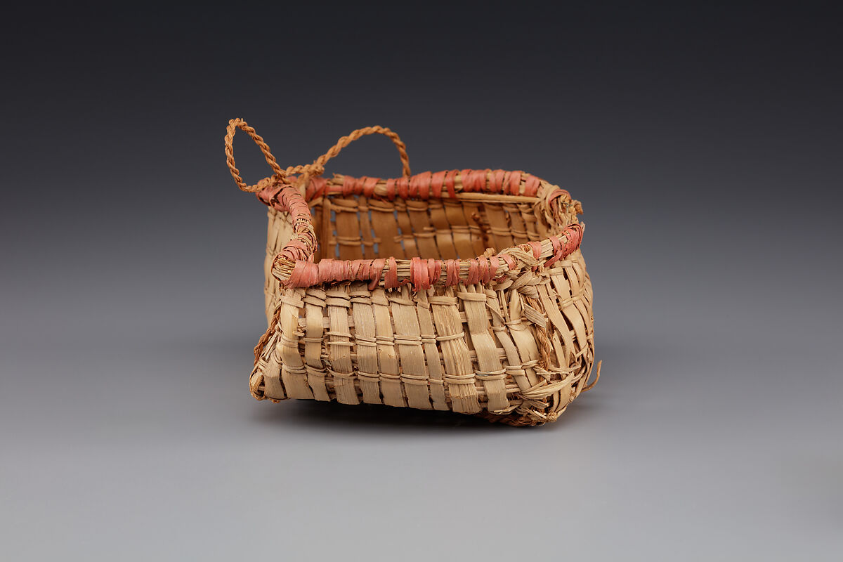 Basket, Palm leaves, grass, string, red dye