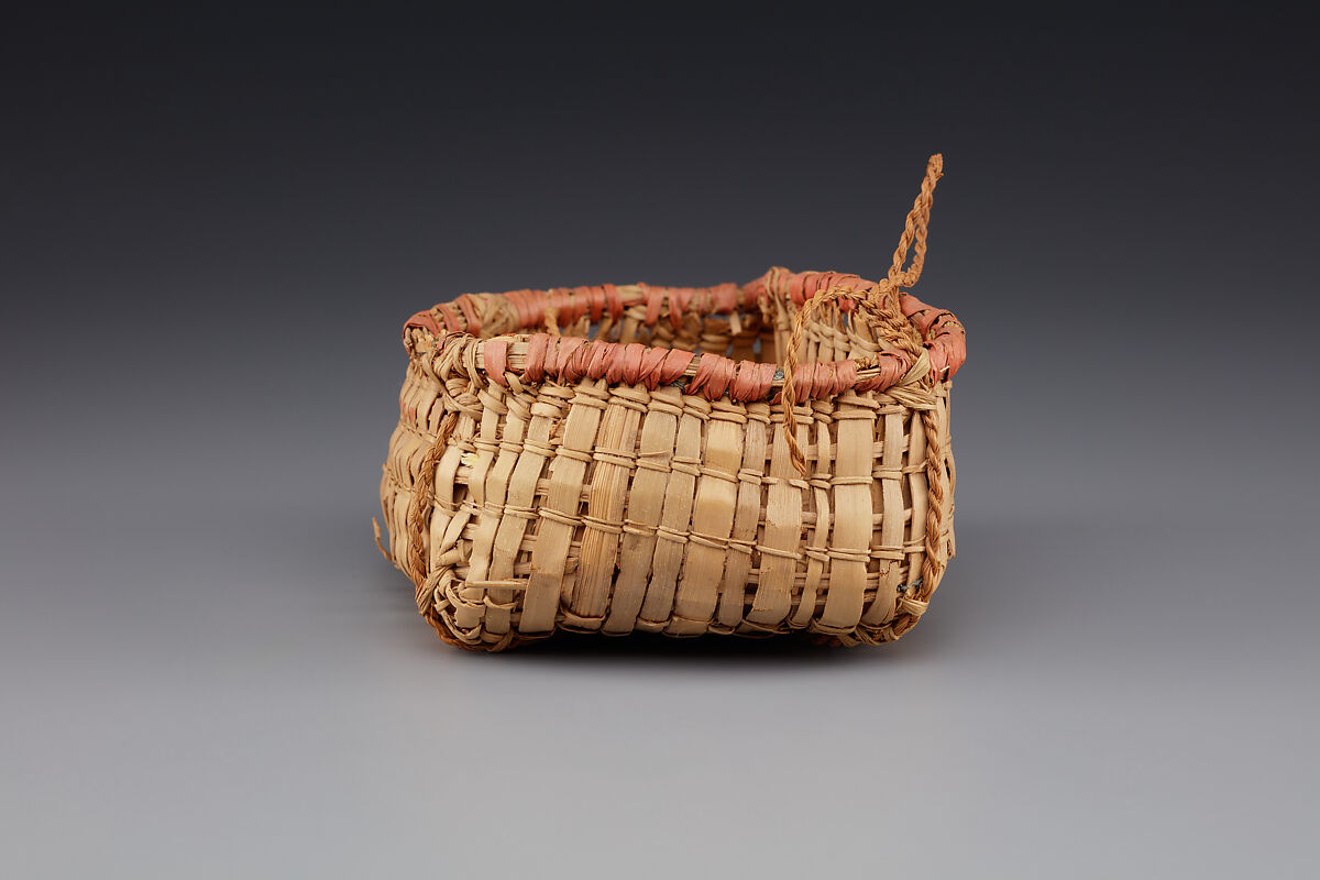 Basket, Palm leaves, grass, string, red dye
