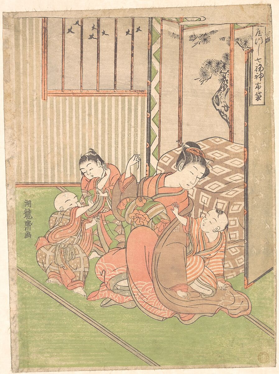Disguised or Transformed Hotei, Isoda Koryūsai (Japanese, 1735–ca. 1790), Woodblock print; ink and color on paper, Japan 