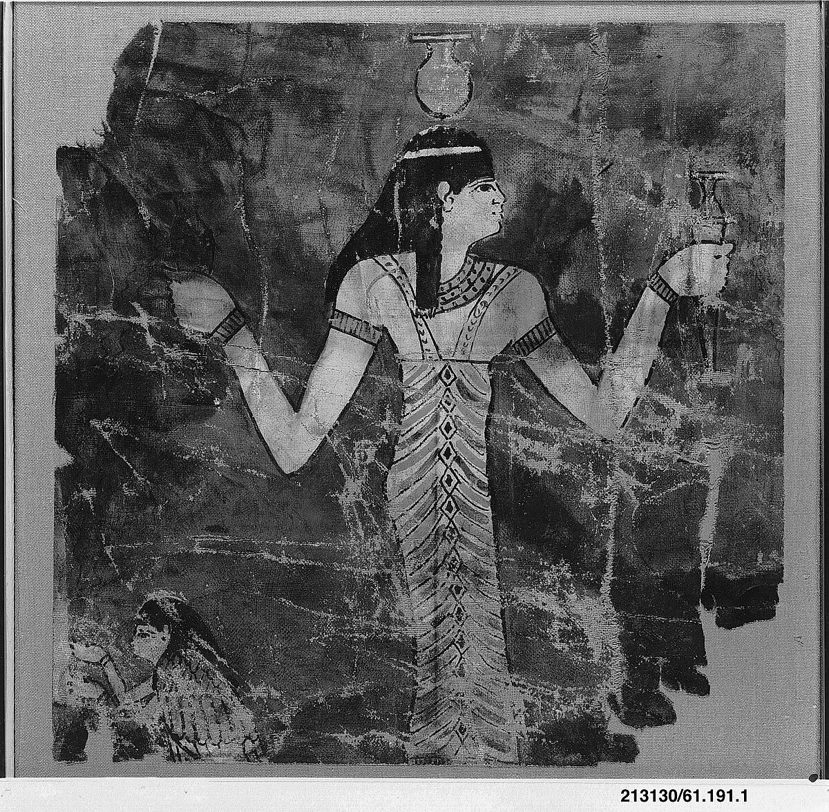 Fragment of a linen shroud painting, Linen, gesso 