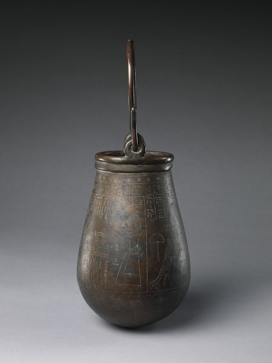 Ceremonial Situla of the 'Great Praised' Penmin showing  Nut as a tree-goddess, and Osiris, Isis, Nephthys, and Harsiese, Bronze