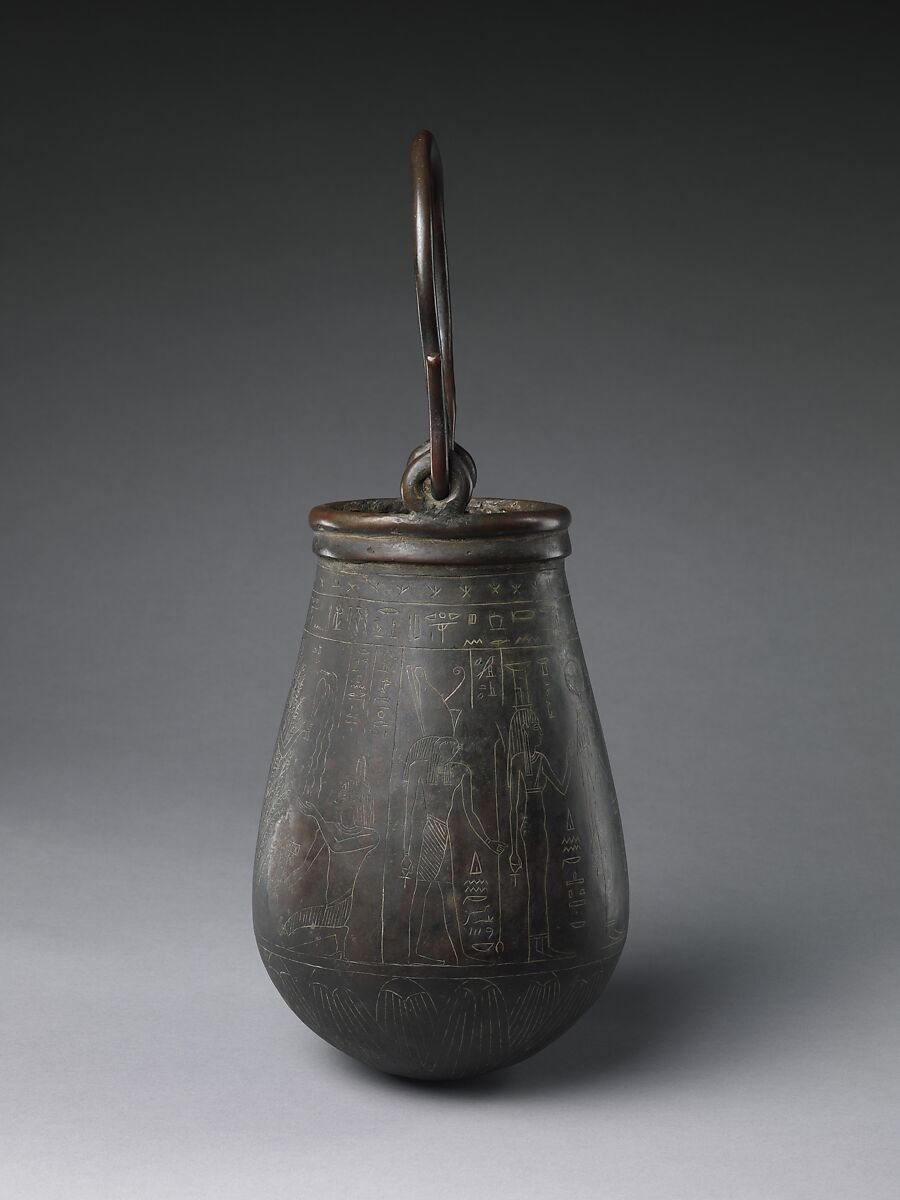 Ceremonial Situla of the 'Great Praised' Penmin showing  Nut as a tree-goddess, and Osiris, Isis, Nephthys, and Harsiese, Bronze