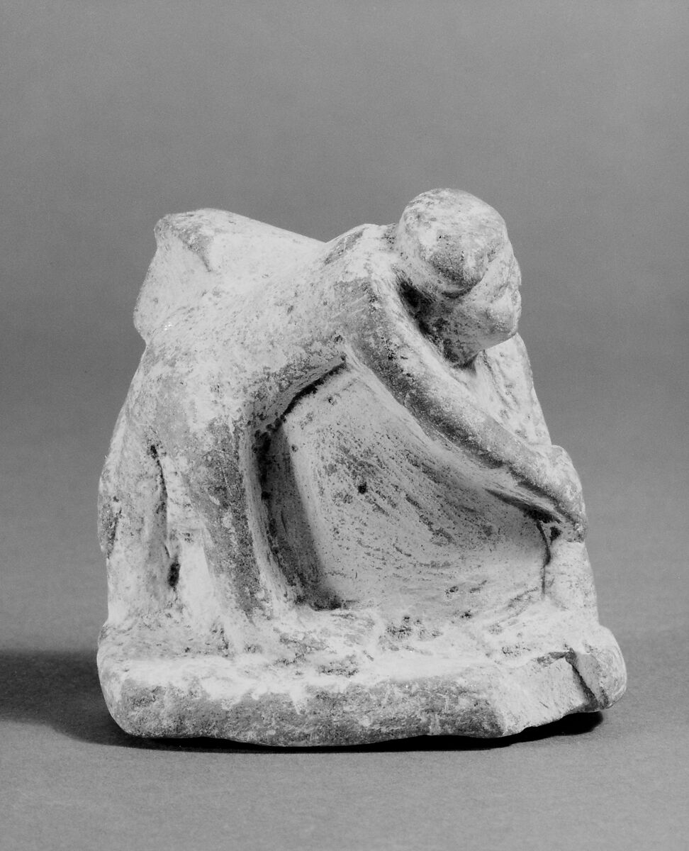 Statuette of wrestlers, Limestone, paint 