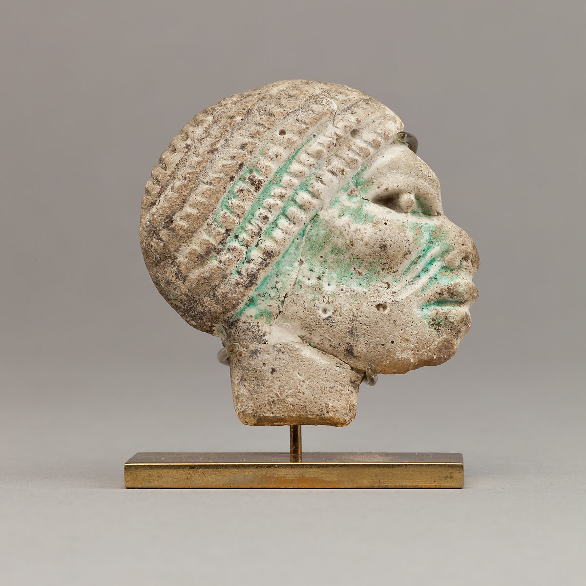 Nubian head inlay, Faience 