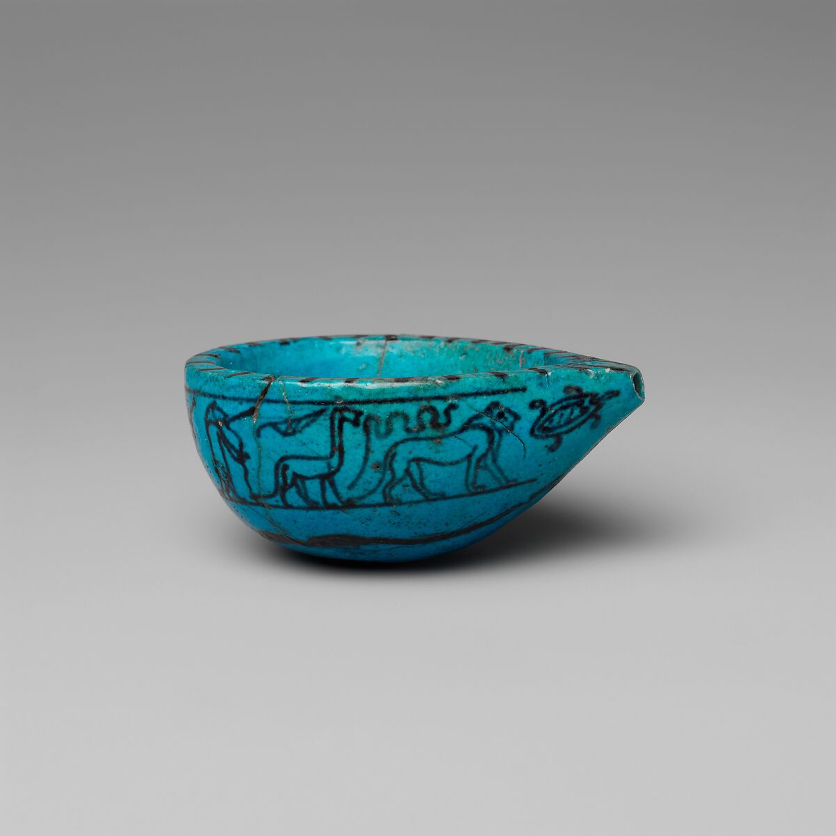 Feeding Cup, Blue faience, paint