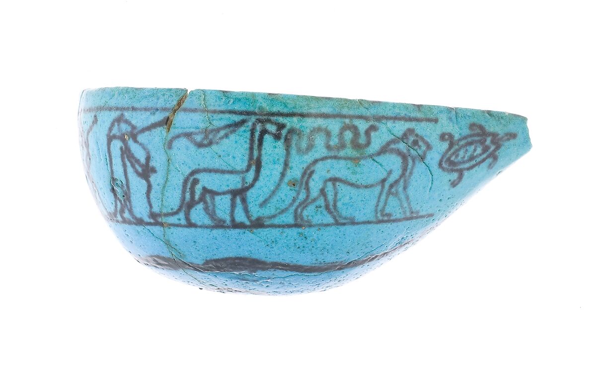 Feeding Cup, Blue faience, paint