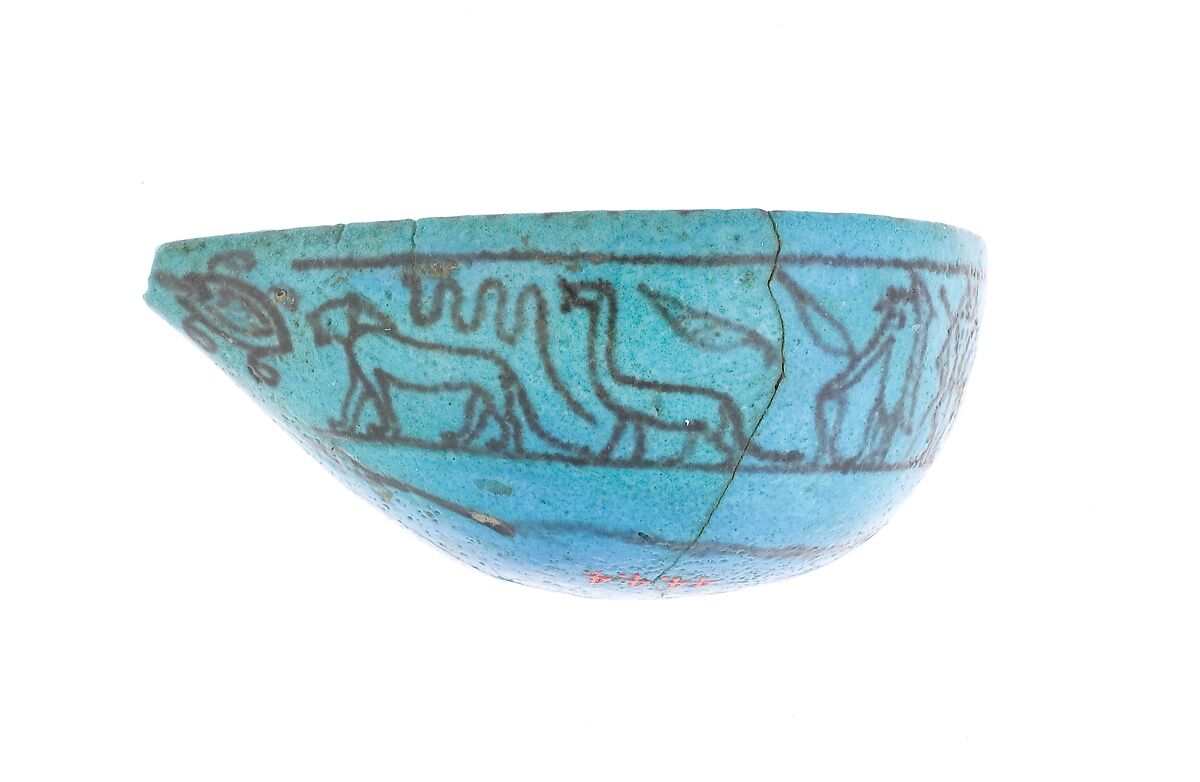 Feeding Cup, Blue faience, paint