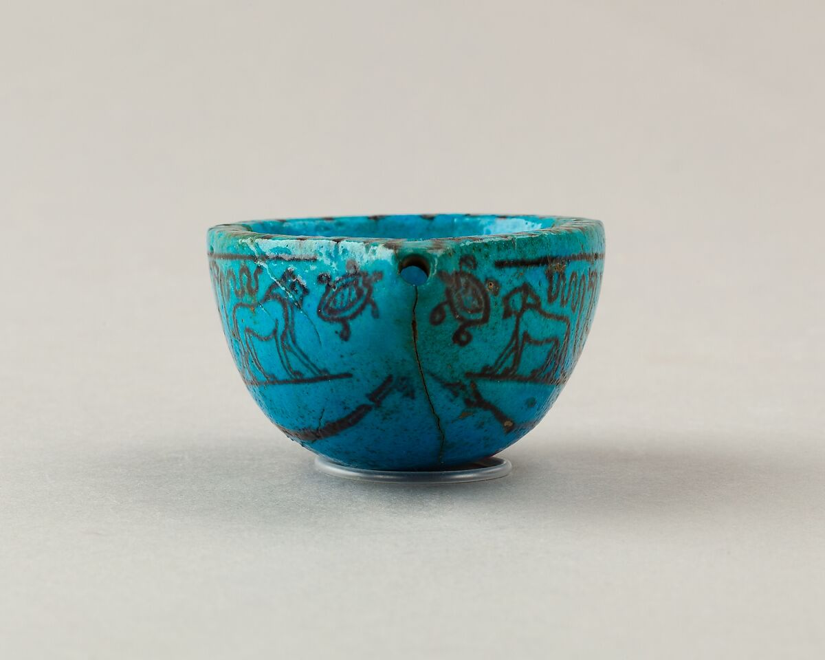 Feeding Cup, Blue faience, paint