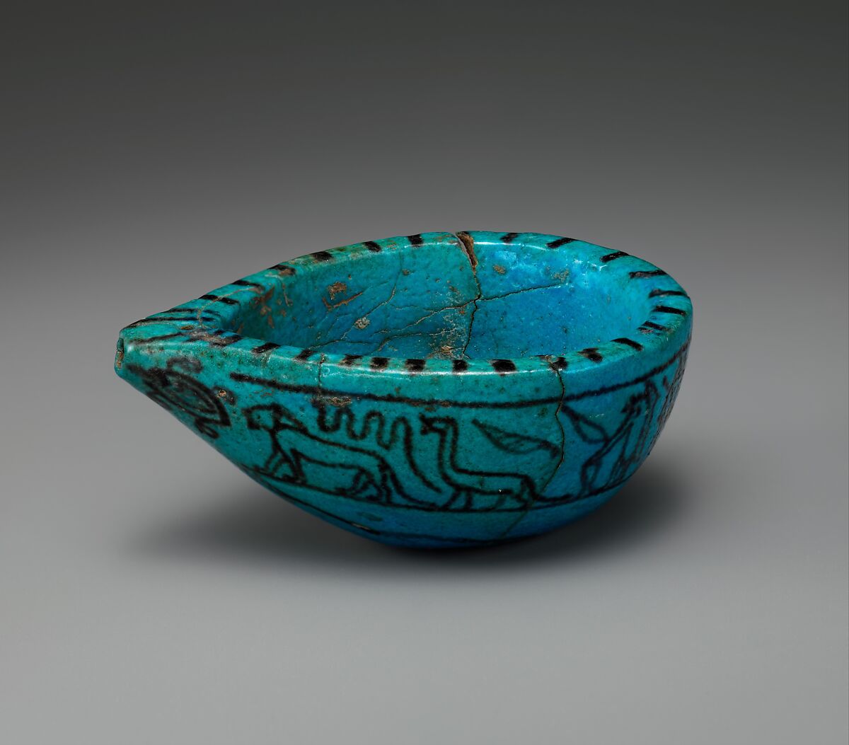Feeding Cup, Blue faience, paint