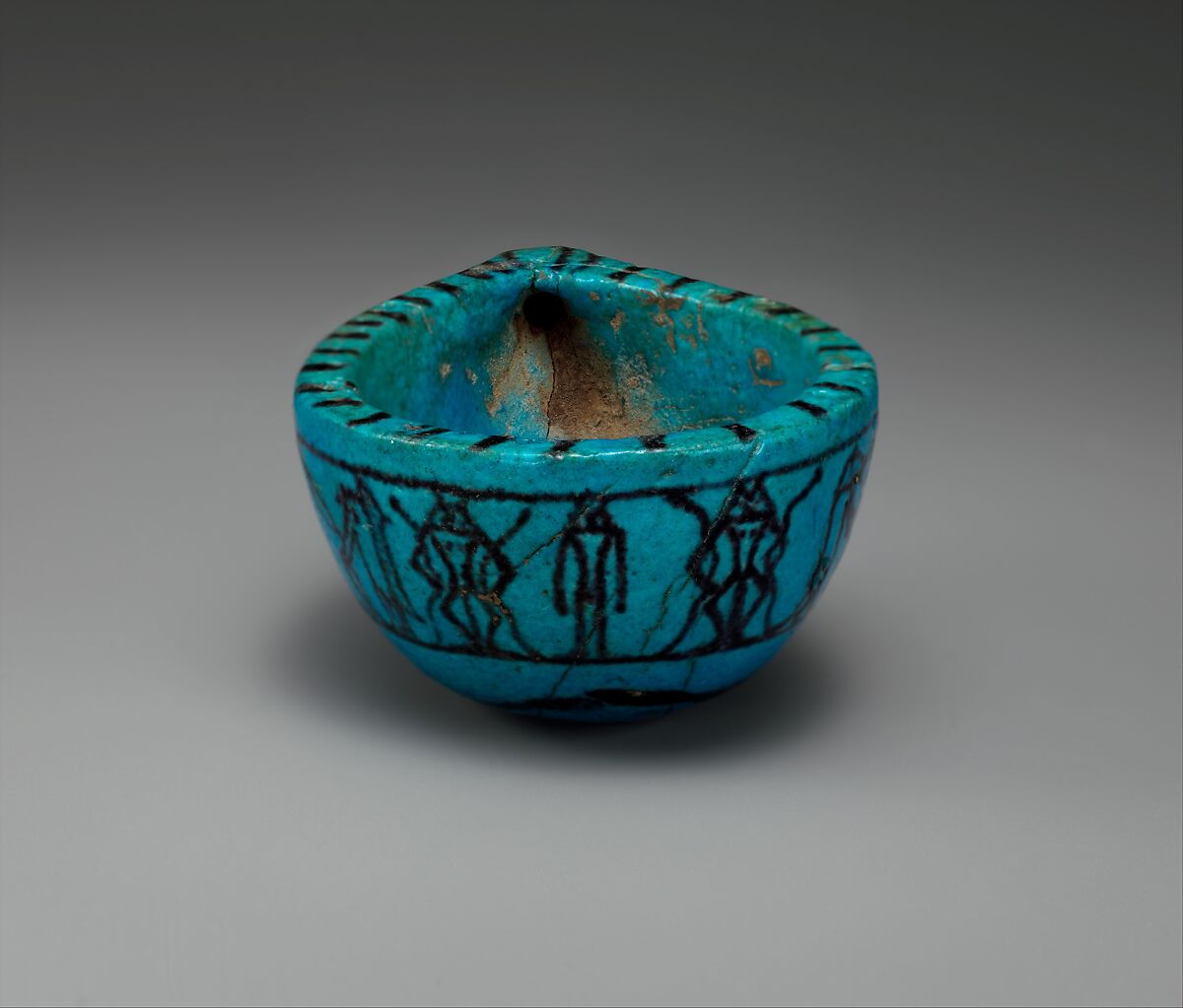 Feeding Cup, Blue faience, paint